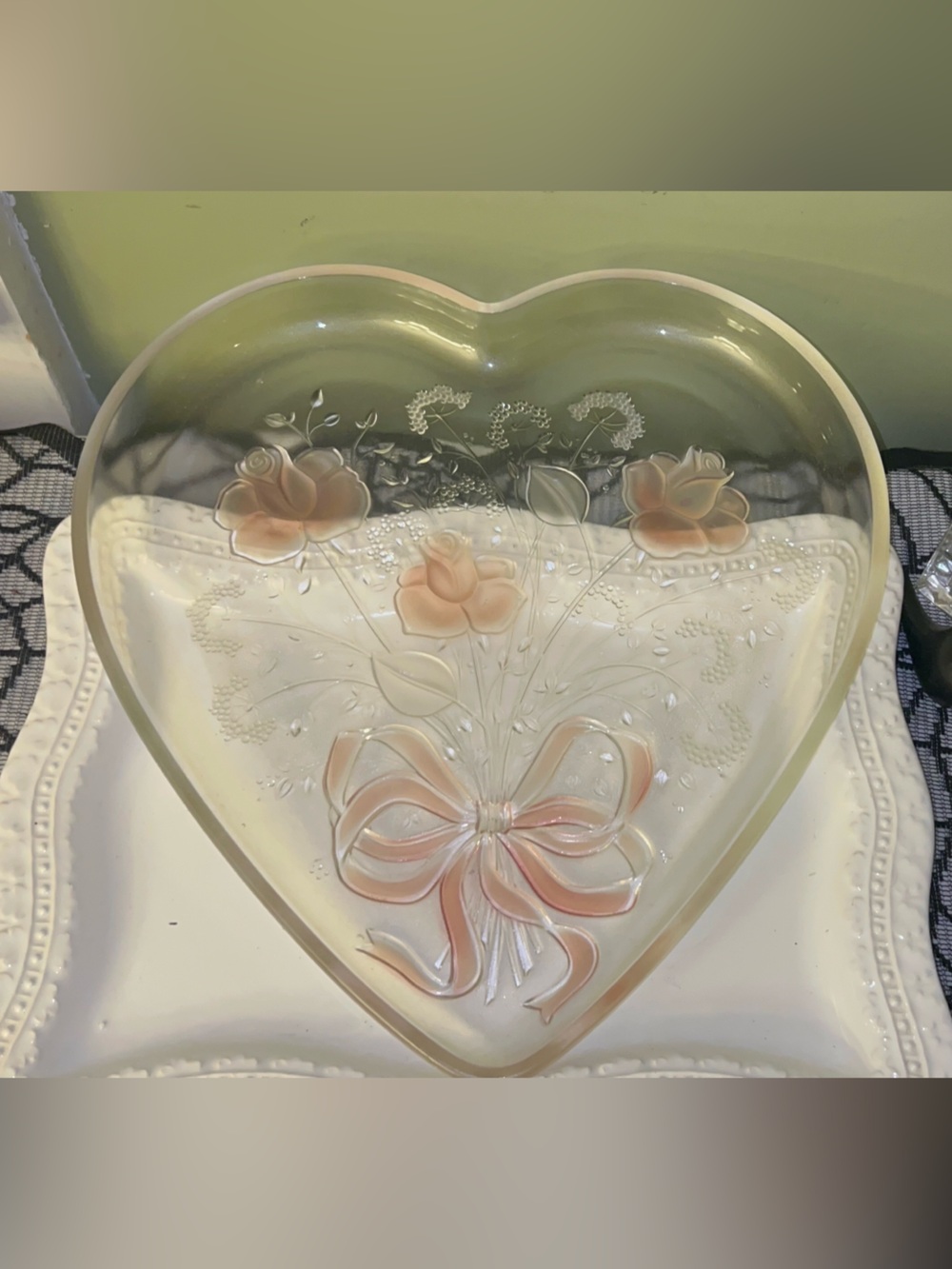 Mikasa Sweetheart Bouquet Vintage Heart-shaped Crystal Serving Tray